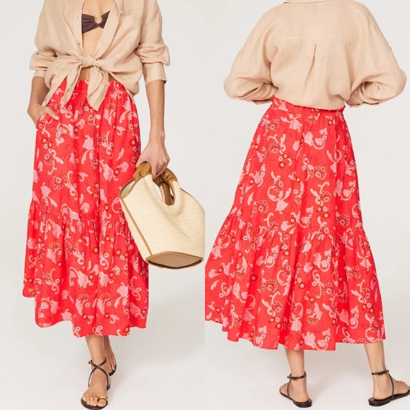A.L.C calla Francis red floral drawstring skirt - Picture 4 of 8